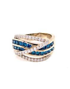 14kt Yellow Gold Blue And White Diamond Ring