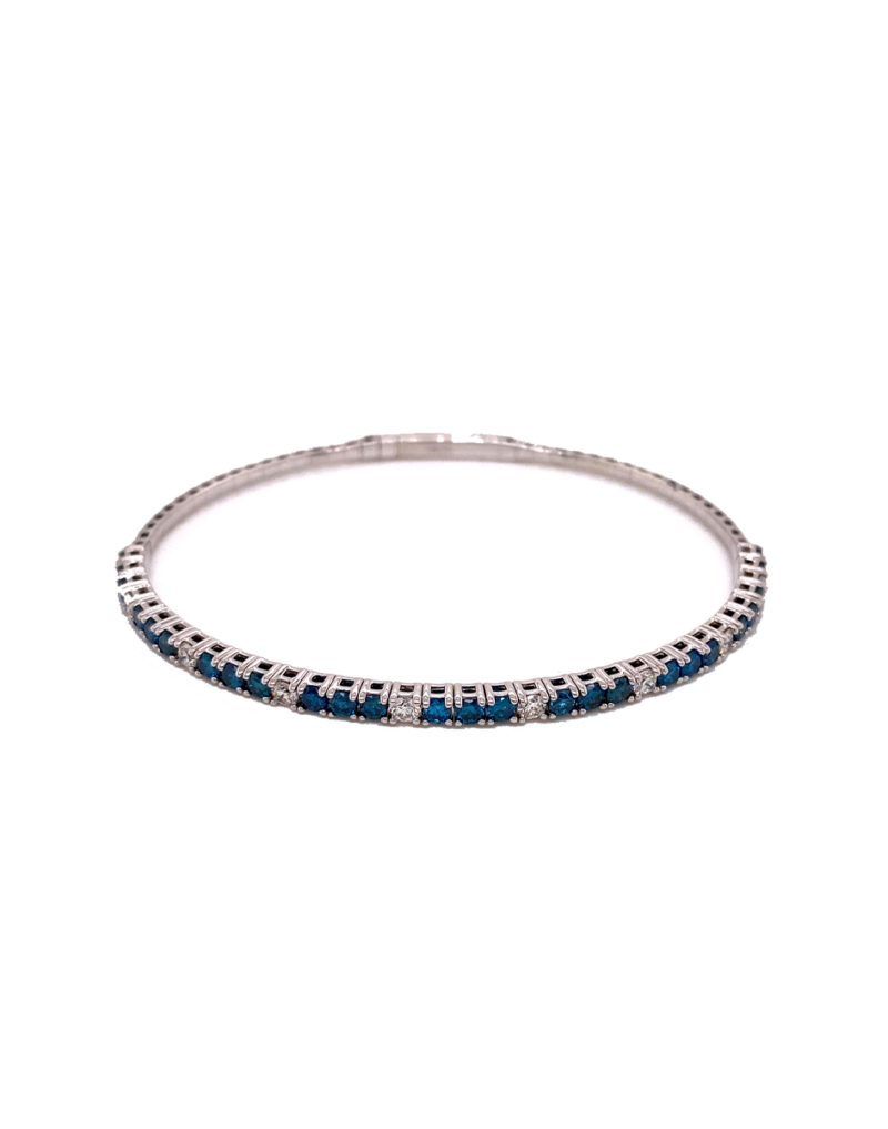 Alternating Diamond & Blue Sapphire Bezel Bangle Bracelet 14K White Gold  (1.22ct) - AZ21705