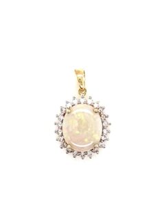 14KT Yellow Gold Opal and Diamond Pendant
