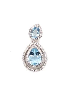 18kt white gold pear shaped aquamarine and diamond pendant
