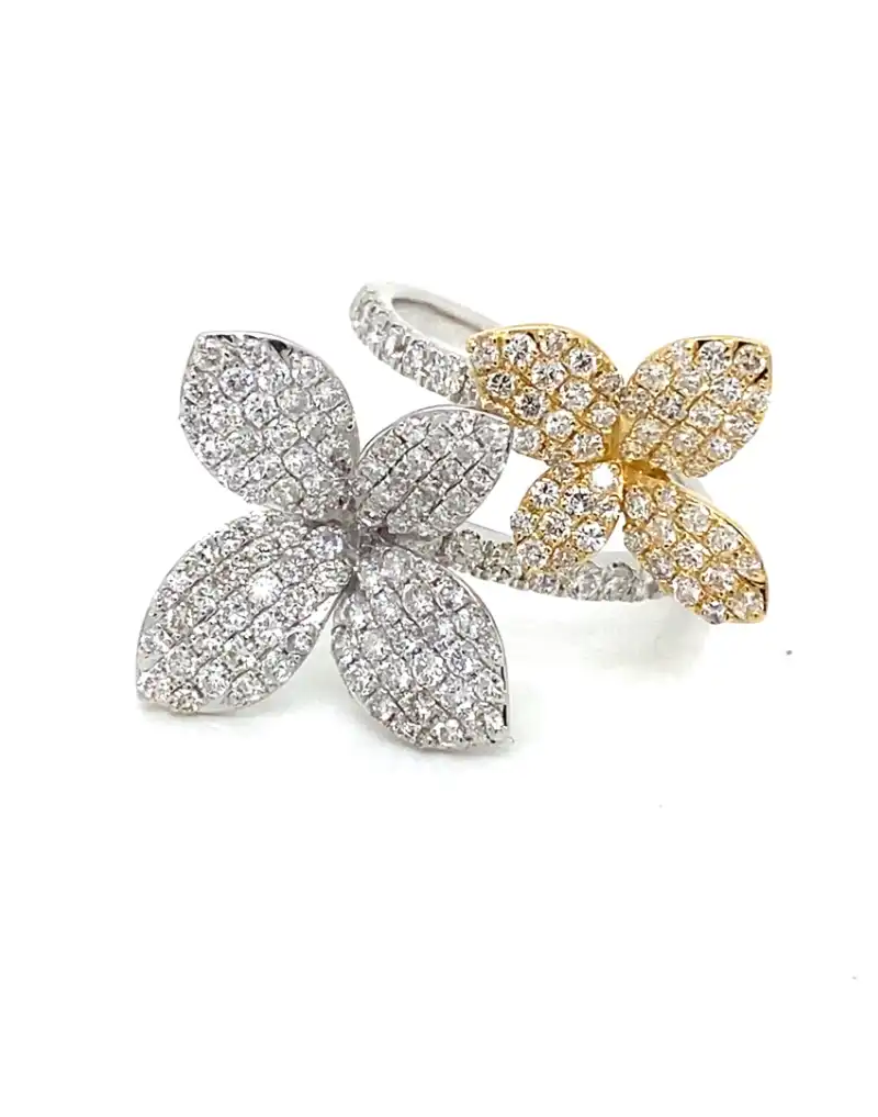white and yellow gold flower ring