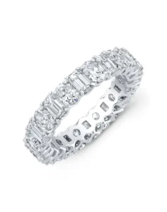 18KT White Gold Oval and Emerald Cut Eternity Band