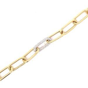 paperclip diamond bracelet in yellow and white gold