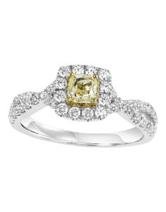 White Gold Engagement with Yellow Diamond Center Diamond