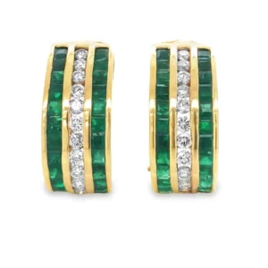 14KT Yellow Gold Emerald Diamond Earrings