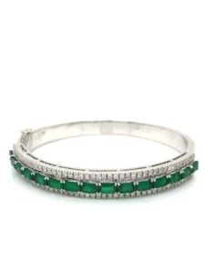 white gold emerald and diamond bangle