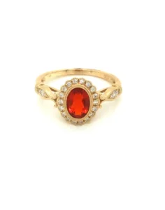 14KT Yellow Gold Mexican Fire Opal Diamond Ring