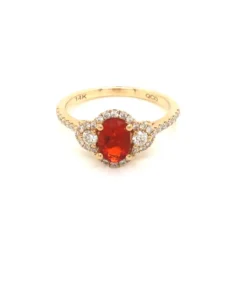 14KT Yellow Gold Mexican Fire Opal and Diamond Ring
