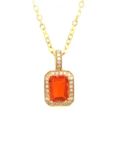 14KT Yellow Gold Mexican Fire Opal and Diamond Pendant