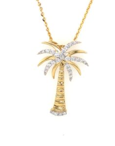 14kt yellow gold diamond palm tree pendant