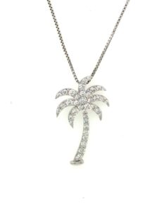 14kt white gold diamond palm tree pendant