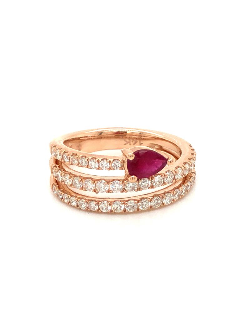 14kt rose gold ruby and diamond ring
