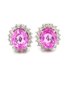 14KT White Gold Pink Sapphire & Diamond Earring
