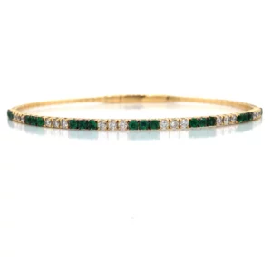 May Birthstone 14KT Yellow Gold Emerald and Diamond Flexible Bracelet
