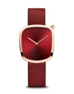 Bering Ladies’ Pebble Watch – Polished Rose Gold/Red