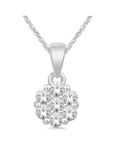 14KT White Gold Flower Diamond Pendant