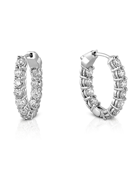 14KT White Gold Diamond Inside and Outside Hoops | Grand Jewelers