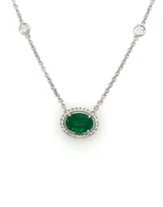 14KT White Gold Emerald And Diamond Necklace