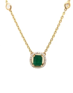 14k yellow gold emerald & diamond necklace