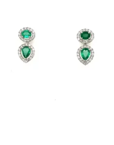 14KT White Gold Emerald Diamond Earrings
