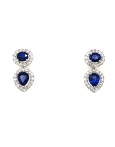 14KT White Gold Sapphire Diamond Earrings