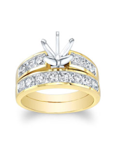 14KT Yellow Gold Round Diamond Channel Engagement Ring Set