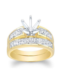 14KT Yellow Gold Princess Cut Diamond Channel Engagement Ring Set