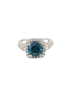 18 KT White Gold Blue Solitaire Diamond Ring