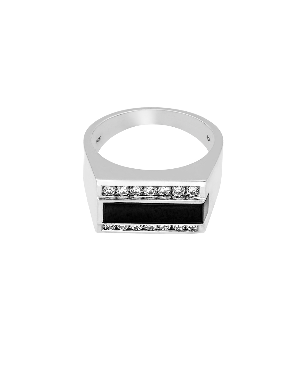 14KT White Gold Black onyx and Diamond Ring | Grand Jewelers