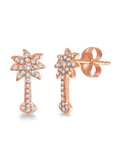14kt Rose Gold Diamond Palm Tree Earrings