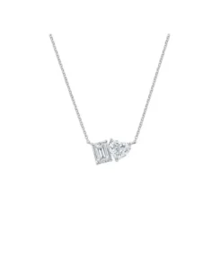 White Gold Heart Shaped and Emerald Cut Diamond Necklace