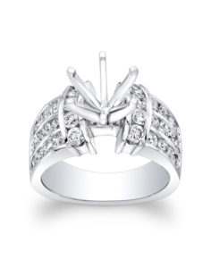 14KT White Gold 3-Row Channel Round Diamond Semimount Ring