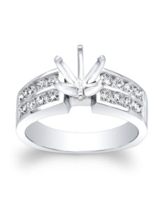14KT White Gold 2-Row Channel Round Diamond Semimount Ring