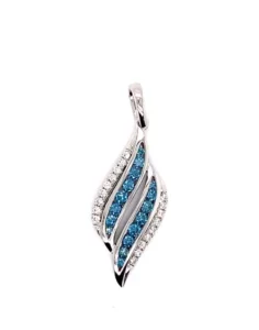 blue and white diamond pendant set in white gold