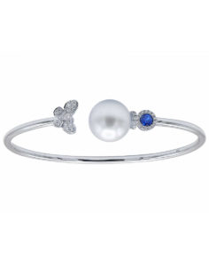 18kt White Gold Pearl Diamond and Sapphire Bangle