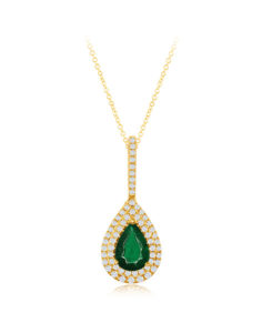 14KT Yellow Gold Emerald Diamond Pendant