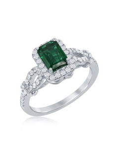 14KT White Gold Emerald Diamond Ring