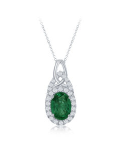 14KT White Gold Emerald Diamond Pendant