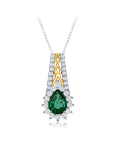 14KT White and Yellow Gold Emerald Diamond Pendant