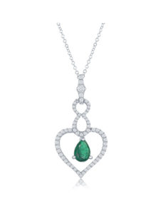 14kt White Gold Emerald Diamond Pendant