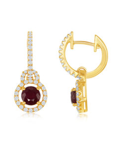 14KT Yellow Gold Ruby Diamond Earrings