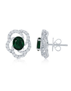 14KT White Gold Emerald Diamond Earrings