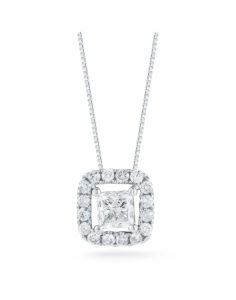 14Kt White Gold Halo Diamond Pendant – White Gold, 0.75 carat