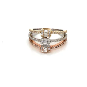 14KT Tri-Color Baguette & Round Diamond Ring