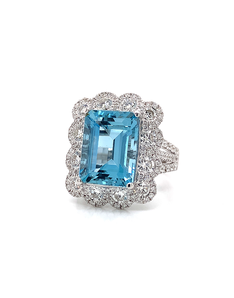 18kt White Gold Aquamarine And Diamond Ring | Grand Jewelers