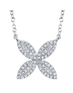 14kt White Gold Flower Diamond Necklace