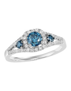 White Gold Blue and White Diamond Engagement Ring