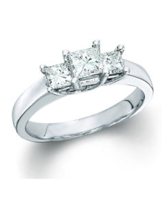14KT White Gold 3-Stone Princess Cut Diamond Ring